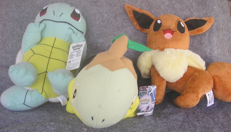 Pokemon Characters Squirtle, Turtwig, Eevee Plush, LOT of 3