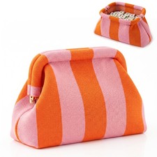 Mahjong Tile Bag Woven Clutch Purse, Striped Dumpling Bag for Women, Snap Clo...
