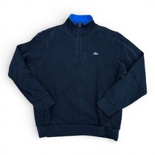 LACOSTE 1/4 Zip Pullover Sweater Mens 7 Blue Ribbed Croc Logo Pockets Sweatshirt
