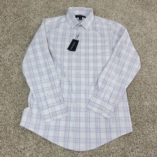 Neu mit Etikett Mizzen + Main Leeward Besatz Herren Medium weiß kariert Performance Knopfleiste LS - Bild 2 von 6