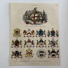Antique Heraldic Print – Arms of the City of London & Twelve Principal Livery C