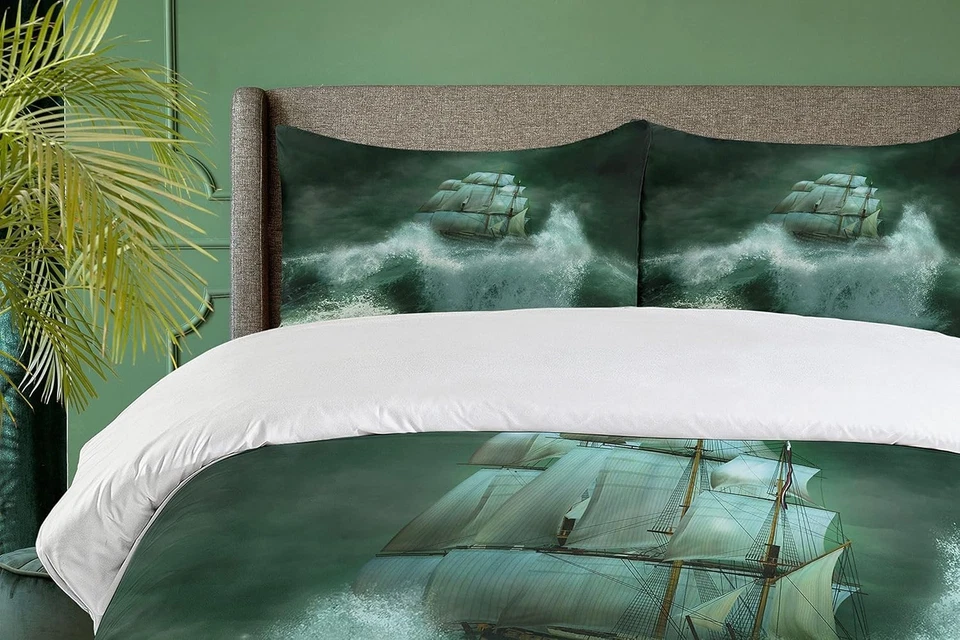 Juego de funda nórdica barco pirata con fundas de almohada barco antiguo en tormenta tamaño queen Foto 4 de 4