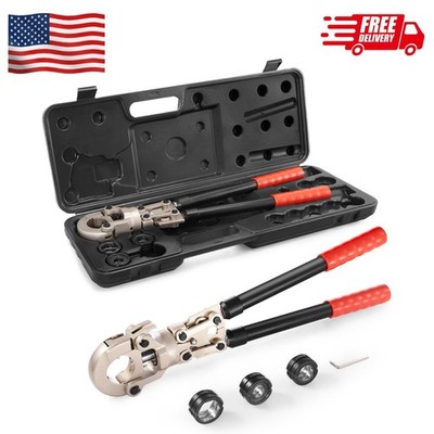 Copper Crimp Tool Tube Fitting Crimp Kit with 1/2'', 3/4'', 1'' Quick Change Jaws
