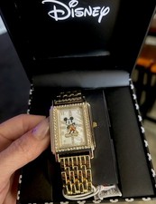 Disney Mickey Mouse Gold Tone Rectangular Analog Wristwatch in Box
