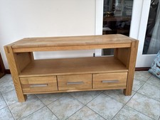 Solid Oak TV Unit with 3 Drawers - glasswells