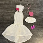 Vintage Barbie Size 1960s Outfit Set -  Satin Sheath Dress Gown & Accessories