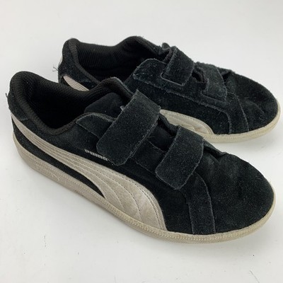PUMA Suede Strap Sneakers Boys US 2.5C Black White Hook & Loop Trainers