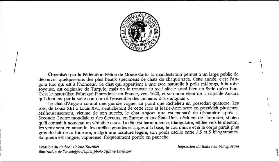 Monaco SC# 2707 FDC 2013 Turkish Angora International Cat Show - A03051 - Image 2 of 2