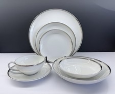 7 Piece Set - Fukagawa Arita 900P, White DINNERWARE with Silver Trim Full Set