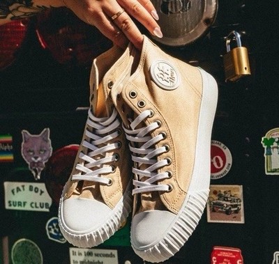*NEW Men Size 9 PF Flyers Center Hi Beige Retro Canvas High Top Shoes Sneakers