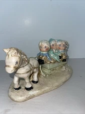 Vintage Christmas Horse Drawn Sleigh Musical Merry Christmas Byron Molds Ceramic