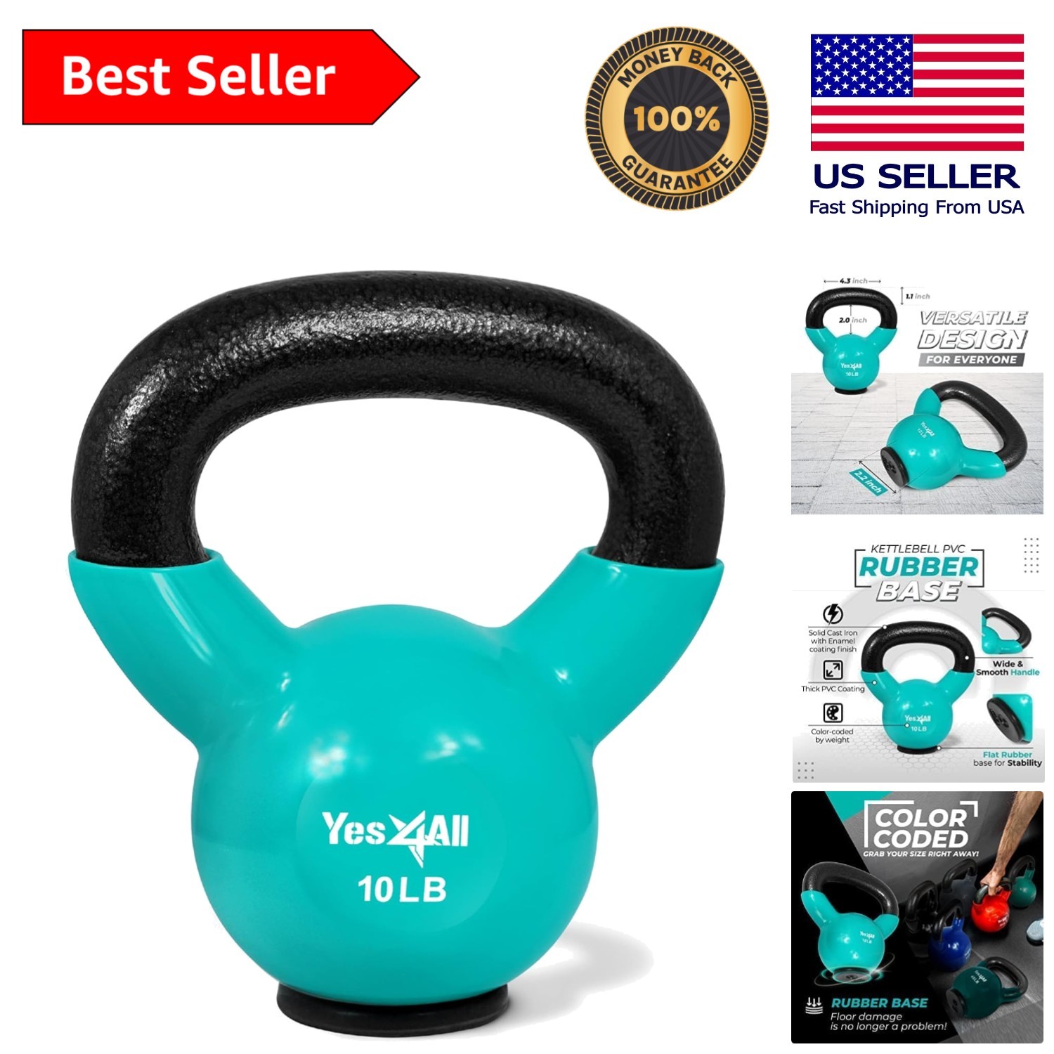 Home Gym Kettlebell Set - 10-65 lbs with Comfortable Grip for Effective Workouts