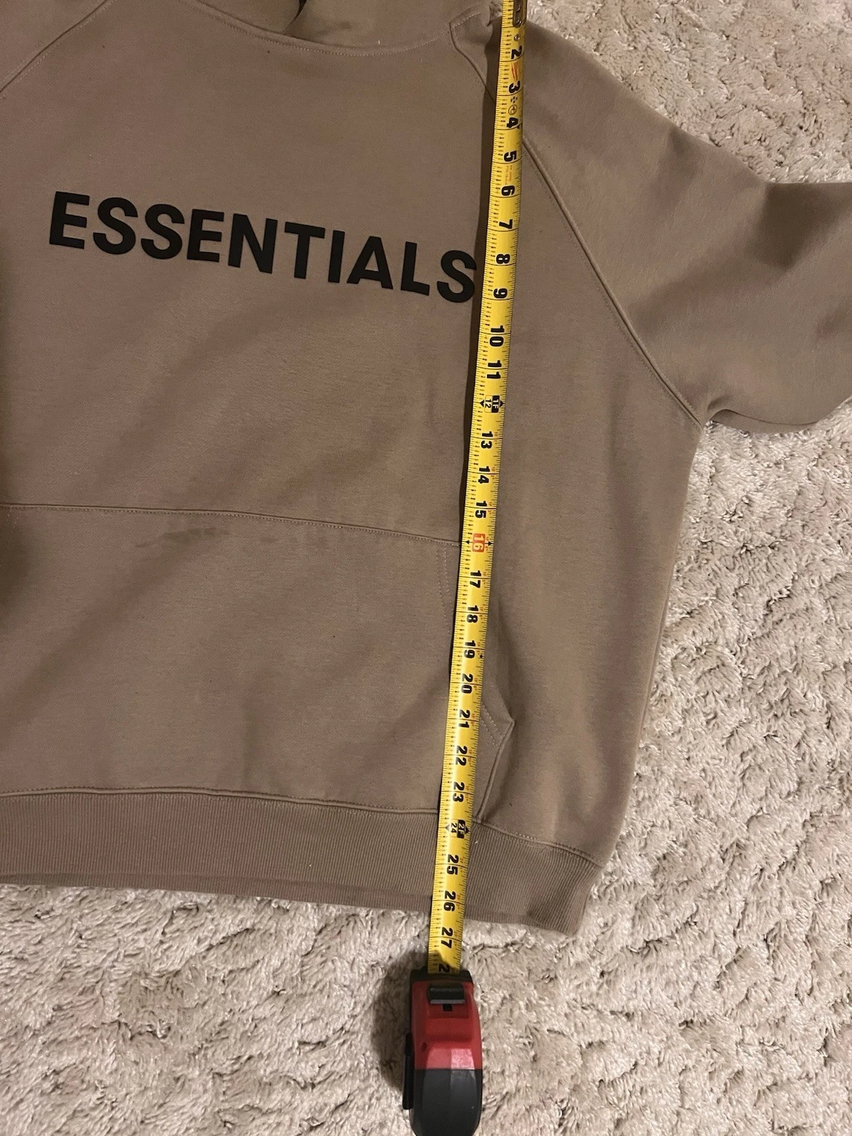 Felpa con cappuccio Fear of God Essentials taglia M sabbia usata pullover vestibilità nebbia PICCOLA