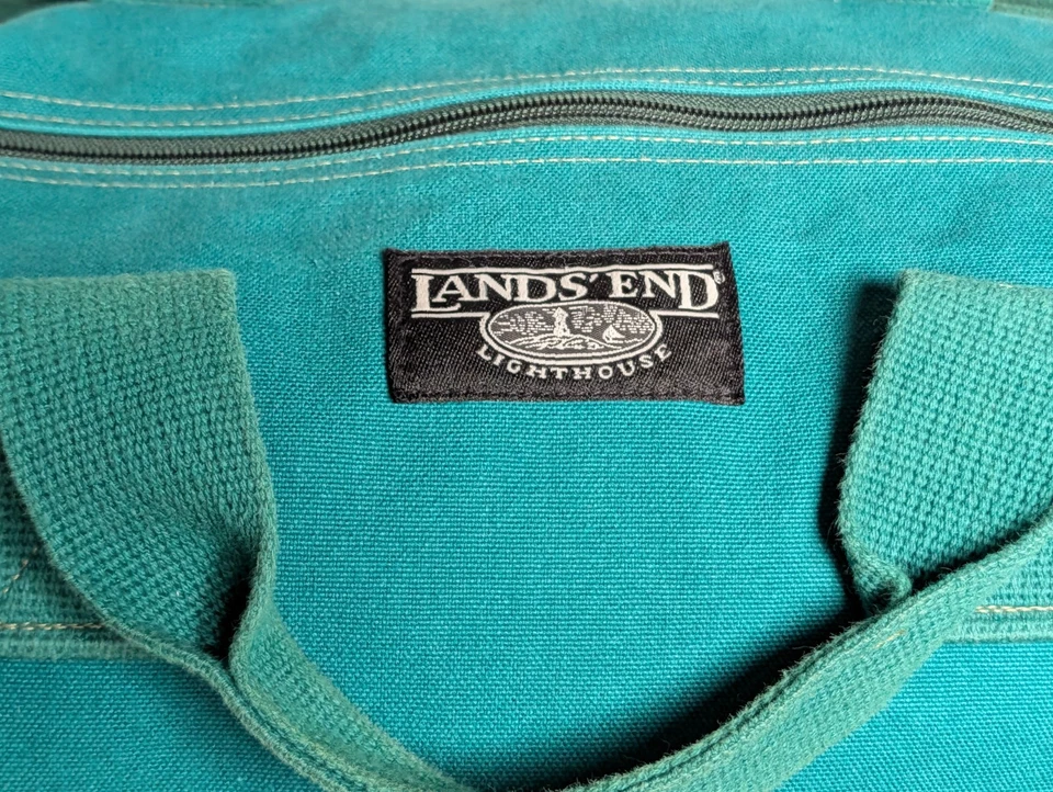 VTG Lands End Lighthouse Duffle Bag Travel Green Blue Turquoise Made in USA - Image 2 of 4