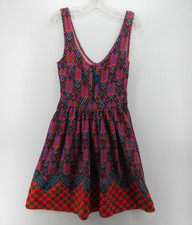 Maeve Anthropologie Dress Women 2 Red Fit Flare Geometric Colorful Scoop Neck