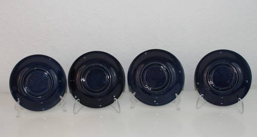 Lot de 4 tasses et soucoupes modernes en porcelaine Upsala Ekeby bleu Groblad milieu du siècle - Photo 3/9