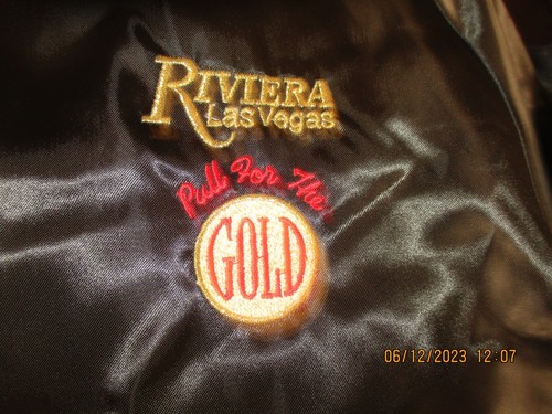 Vintage RIVIERA LAS VEGAS Resort Casino Hotel Bomber Jacket L BLACK Satin - Picture 2 of 4