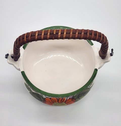 Tazón de cerámica japonés envuelto en madera mango de metal flujos pintados a mano de colección - Imagen 11 de 12