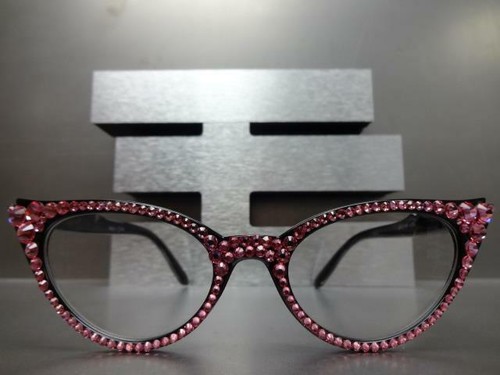 Women's Classy RETRO CAT EYE READING EYE GLASSES READERS Pink Crystals HandMade! - Picture 4 of 9