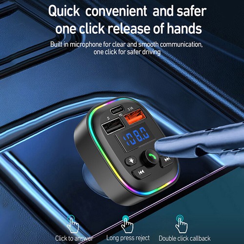 USB Type-C Car Phone Charger With RGB Light FM Transmitter Handsfree AUX Radio - 第 3/12 張圖片