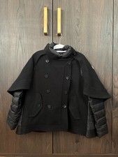 Moncler Cape Poncho Herringbone Tweed Double-breasted Wool Down 2-in-1 Jacket