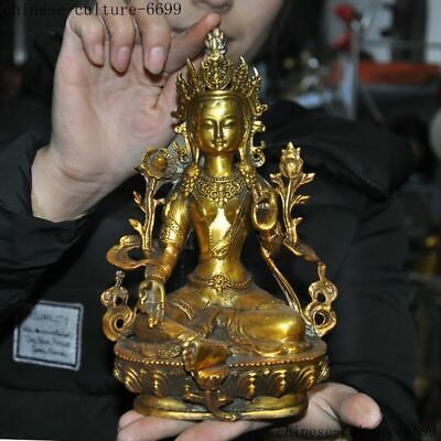 Buddha Old Temple God Statue Tibetan Bronze Kwan-yin Bodhisattva Tara Green