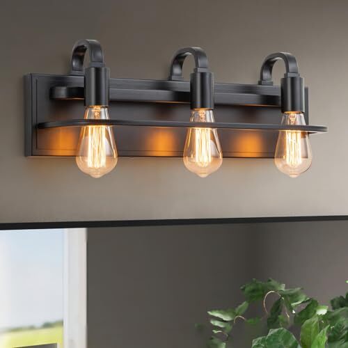 Industrial Vanity Light Fixture, 3Light Matte Black Farmhouse Bathroom