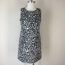Eliza J M 8 P Navy Beige Shift dress Embellished Career Cocktail Sleeveless EUC