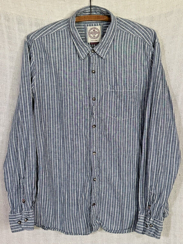 Fat Face UK Herren Gr. XXL blau-weiß gestreift Leinenmischung L/S Knopfleiste Hemd