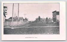 Ely IA~Dows St~Cross Sidewalk~Closeup Utility Poles~Saltbox~Horse & Wagon~c1910