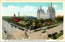 Vintage Postcard; Temple Block And Brigham Young Monument Salt Lake City UT  A24