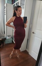 Zara SIze L Oxblood Bodycon Cut Back Knit Dress