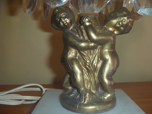 Vtg. Pair Austrian Crystal Cherub Waterfall Lamps Italy Aerolux Cross Bulb - Picture 5 of 12