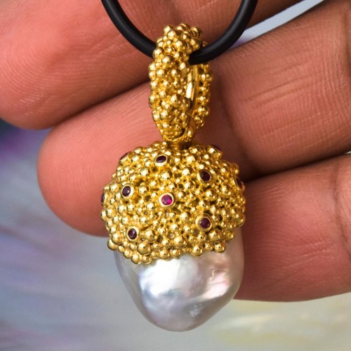 Originale South Sea Pearl Pendant, Oro Vermiglio Argento Sterling & Ruby 12.47 G - Foto 5 di 12
