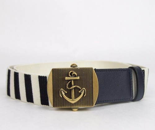 Nuovo Gucci Uomo Navy Tessuto Bianco Cintura Militare Ancora Fibbia IN  Ottone | eBay