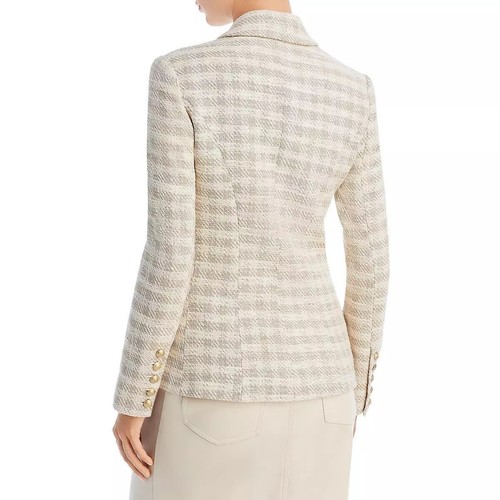 L'AGENCE Kenzie Blazer Tweed Double Breasted Jacket Ecru Gold Sz. US 12 NWT $775 - 第 5/24 張圖片