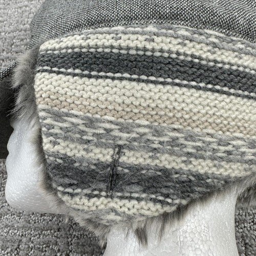 Duluth Trading Co Cap Hat Medium Grey Ear Flaps Knit Bill Lined Faux Fur Winter - Picture 10 of 14