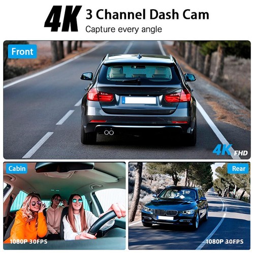3 Channel 4k Dash Cam 360 Degree Panoramic View Night Vision Wifi GPS Car DVR - Picture 3 of 15