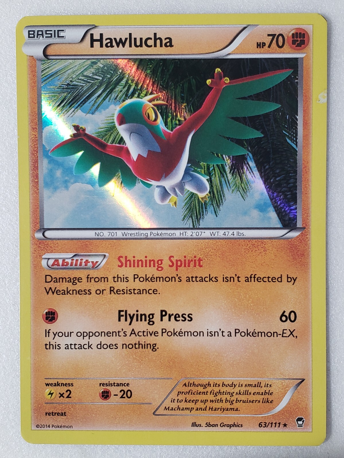 HOLO Hawlucha 63/111 LP -  XY Furious Fists Pokemon Card - $2 Combined Shipping