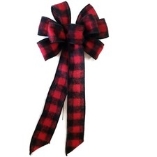 Small 5-6" Hand Made Red Black Buffalo Plaid Wired Christmas Bow - Wreath