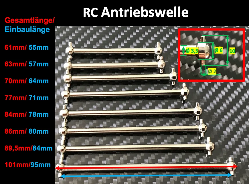 2x RC Dogbone Antriebswelle Antriebsknochen Achse Car 61 63 70 77 84 86 89,5 101 - Bild 2 von 4