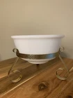 Hazel Atlas Vintage White Milk Glass Mixing Serving 6.5” Bowl With Metal Stand