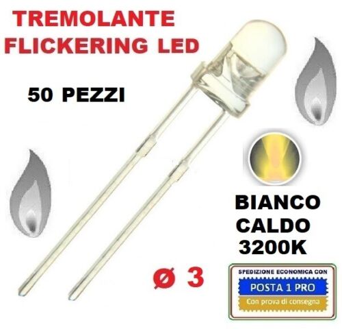 diodo led tremolante diametro 3 lente trasparente, bianco caldo effetto candela - Foto 7 di 10