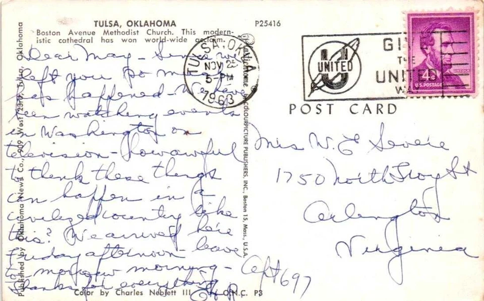 US POSTAL HISTORY 1963 VIRGINA TO TULSA OKLA 4c lincoln SLOGAN CANCEL - Image 2 of 2