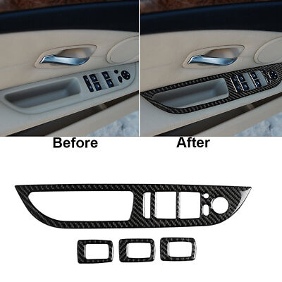 Carbon Fiber Window Lift With Fold Switch Panel Cover Trim Fits BMW 5Series E60