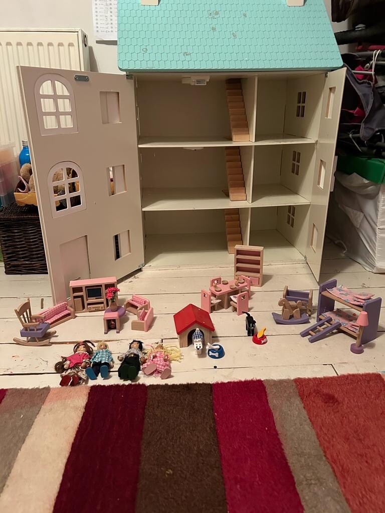 wooden dolls house used + Furniture And Dolls eBay