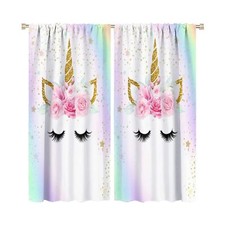 Kids Unicorn Curtains Rainbow Unicorn Window Curtain Fabric Thermal Insulated...