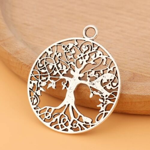 10 x Tibetan Silver Tone Large Tree Life Round Charms Pendants 2 Sided 35x35mm - Picture 1 of 2