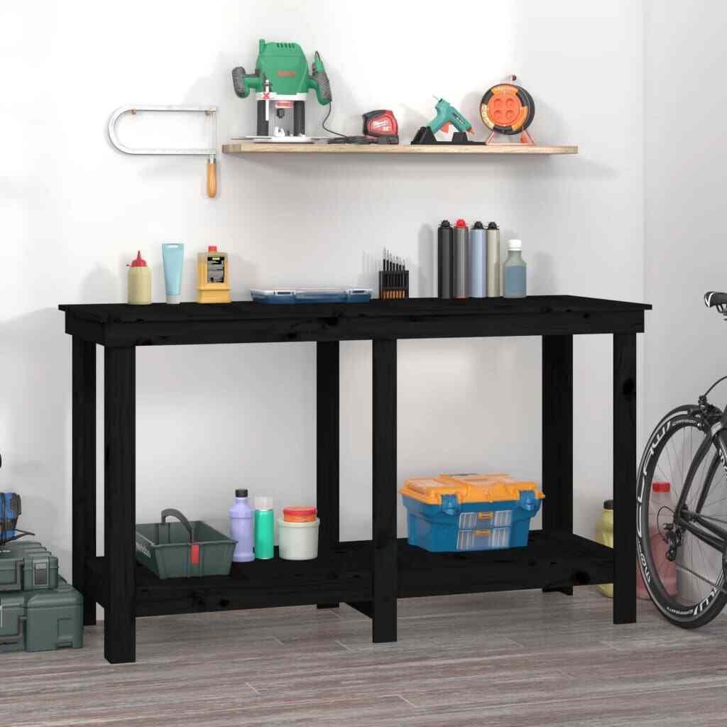Banco da Lavoro Nero 140x50x80 cm in Legno Massello di Pino offerta