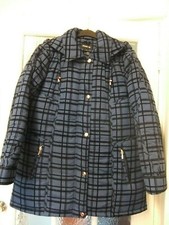 Hooded Flocked French Navy Check Jacket With Rose Gold Color Decor.size 14.